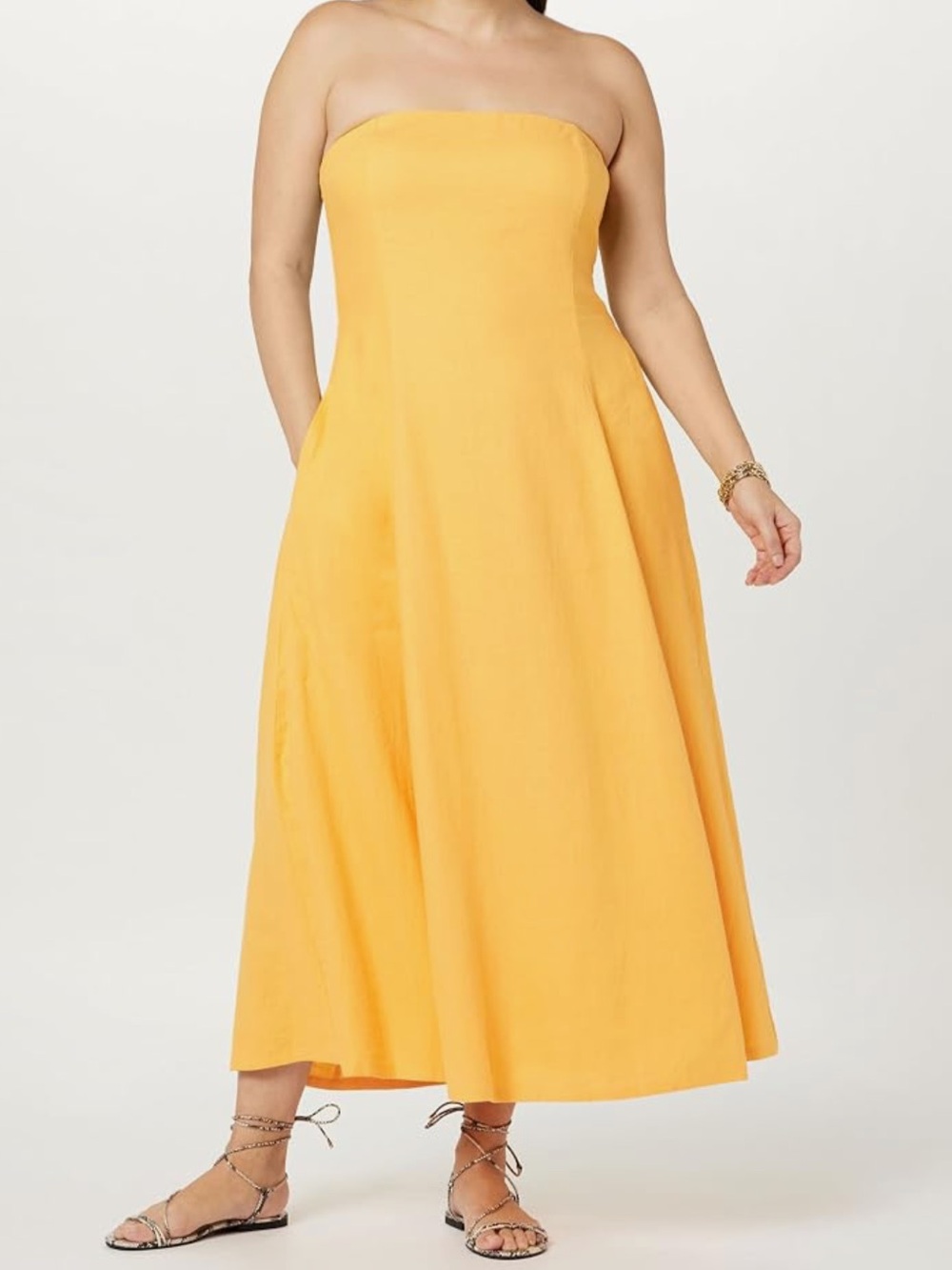 The Drop Womens Carlota Strapless Linen Maxi Dress Banana Yellow Size 2X